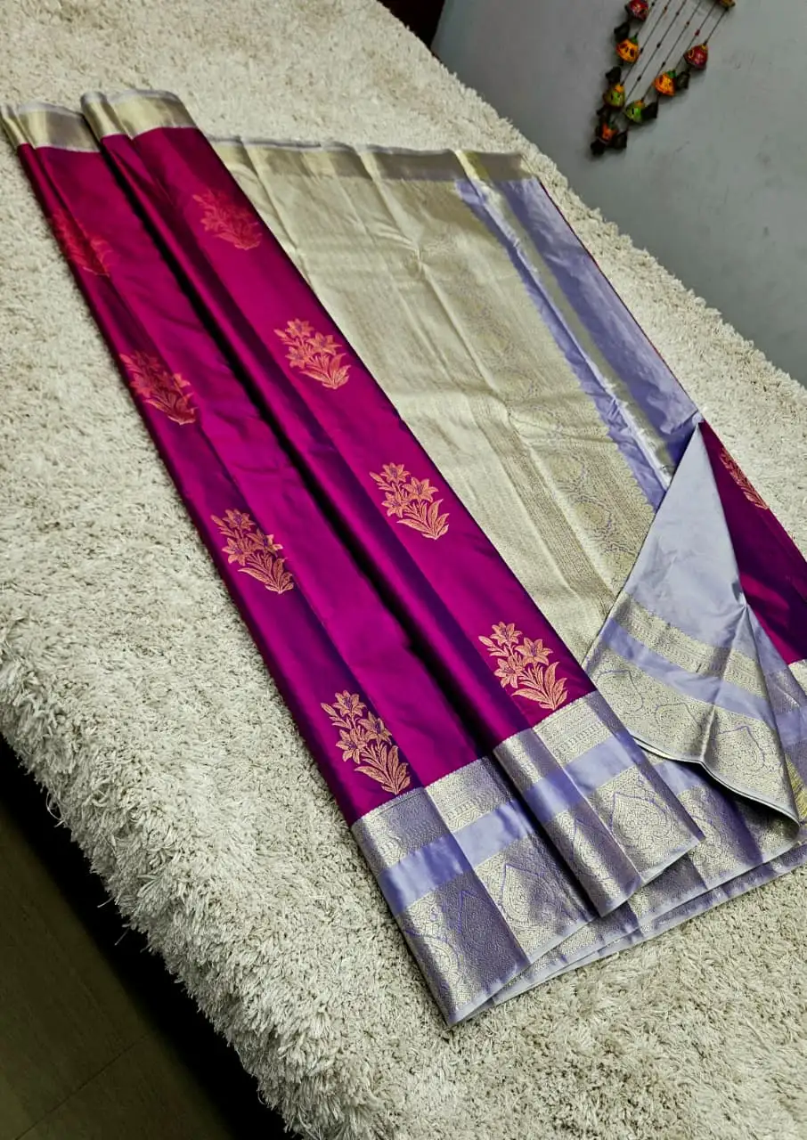 Magenta Floral Butta Korvai Gap Border Saree